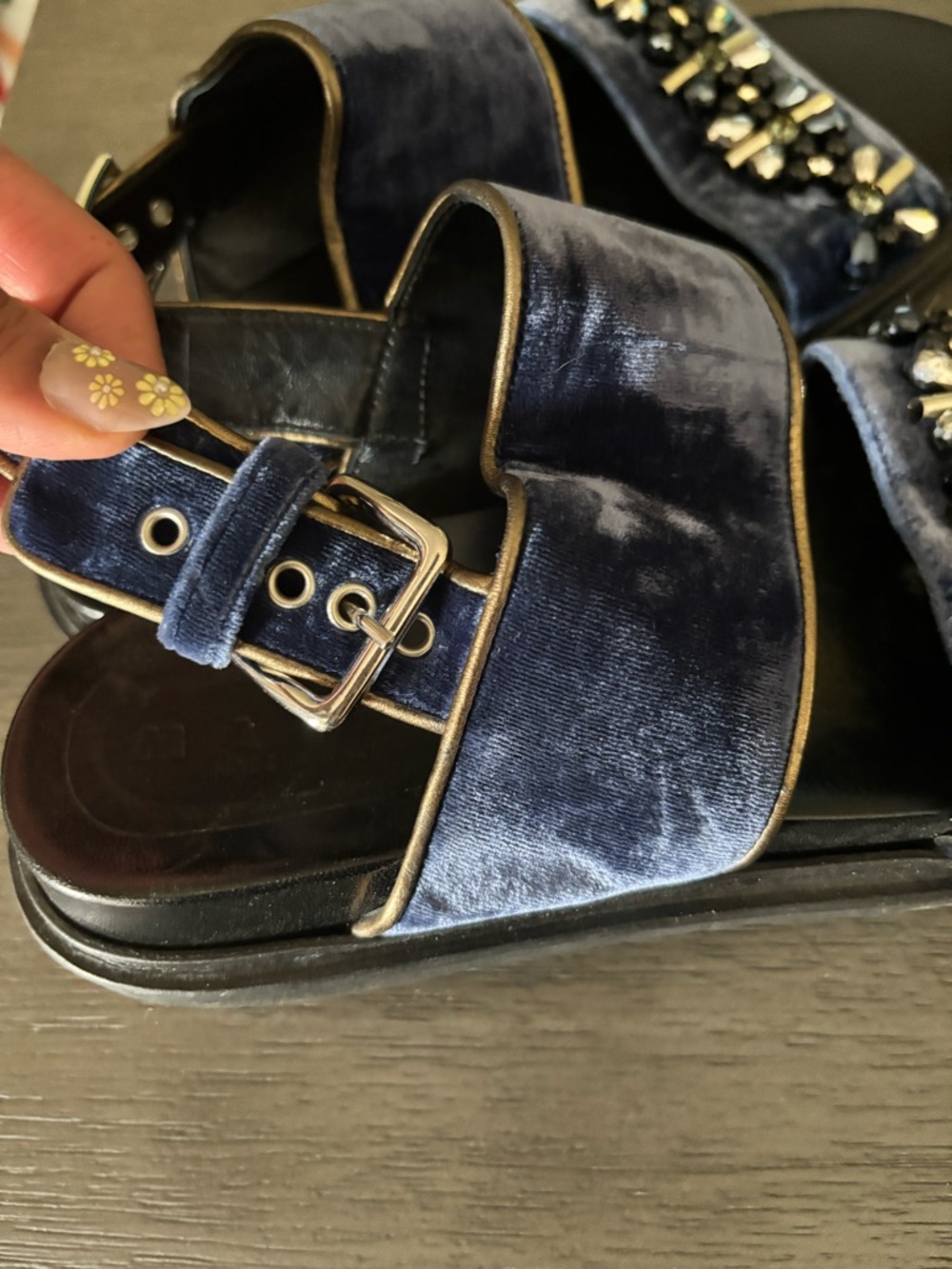 Marni Women's Fussbett Embellished Velvet Slingback Sandals - Picture 7 of 13